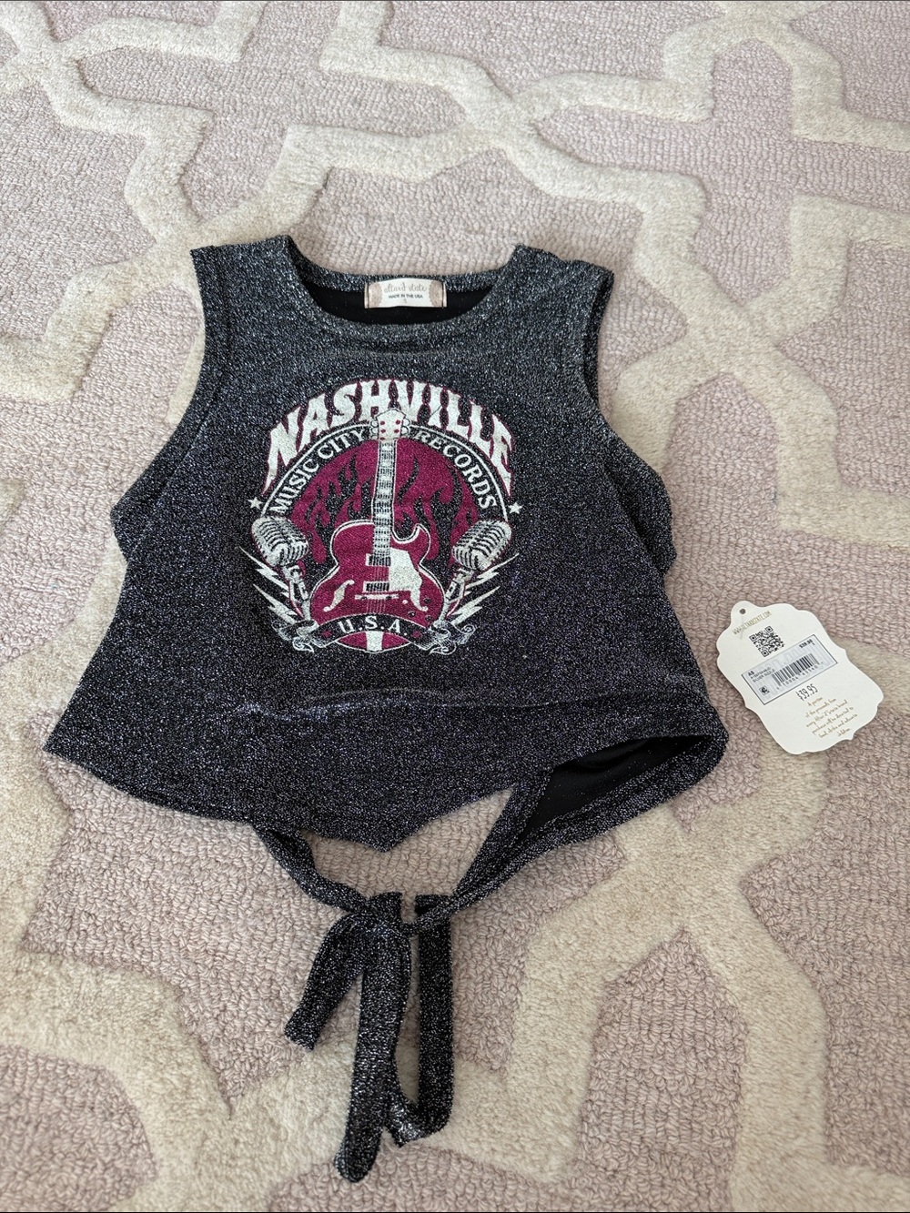 Altar'd State Glitter Nashville Tie-bacTank Top
